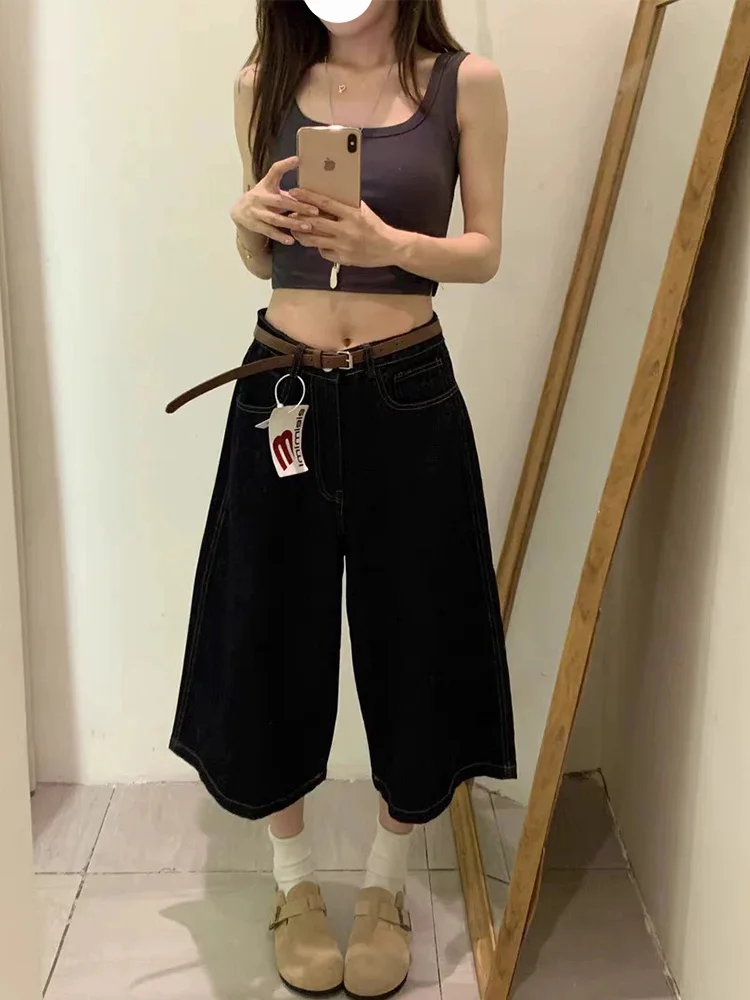 Plus Size American Retro High Street Spor Denim Orts Damen Herbst Winter Neues Druckmuster Skateboard Gerades Bein Trendy