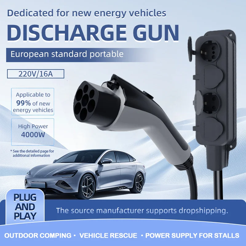 EV V2L Adapter Type 2 to Schuko EU Plug Socket CCS2 Electric Car External Discharge Gun for Outdoor Camping 16A 3.5kW