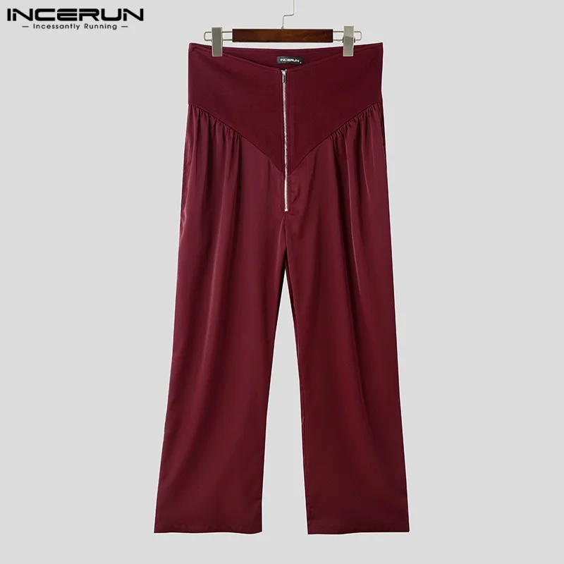 

INCERUN Men Pants Patchwork High Waist Joggers Oversize Casual Trousers Men Streetwear 2025 Zipper Fashion Long Pants Pantalones