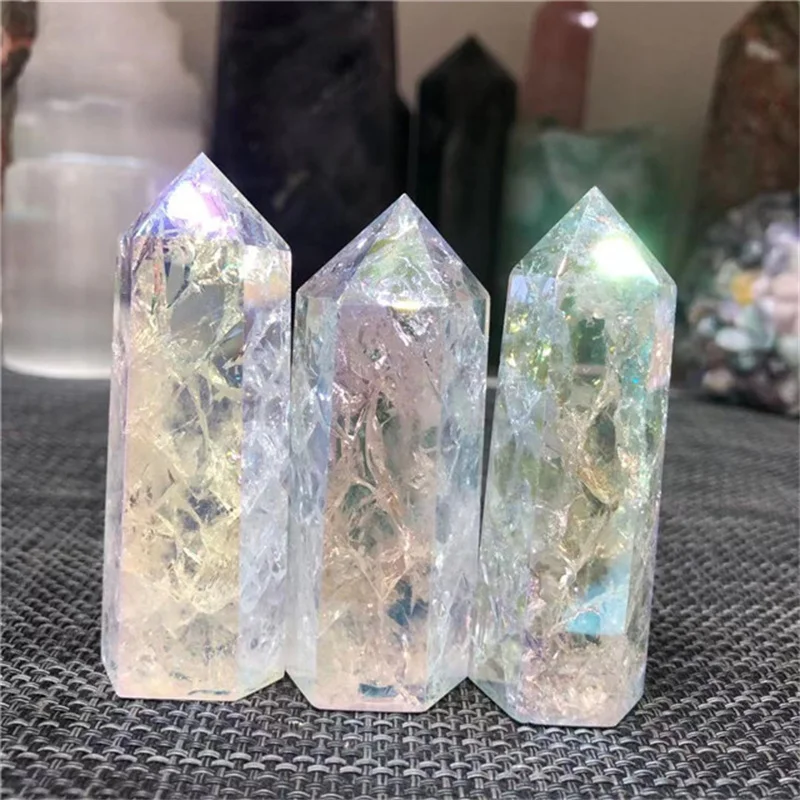 Natural Crack Crystal Tower Aura Crackd Quartz Clear Quartz Crystal Angel Wand Point For Home Decor Gifts