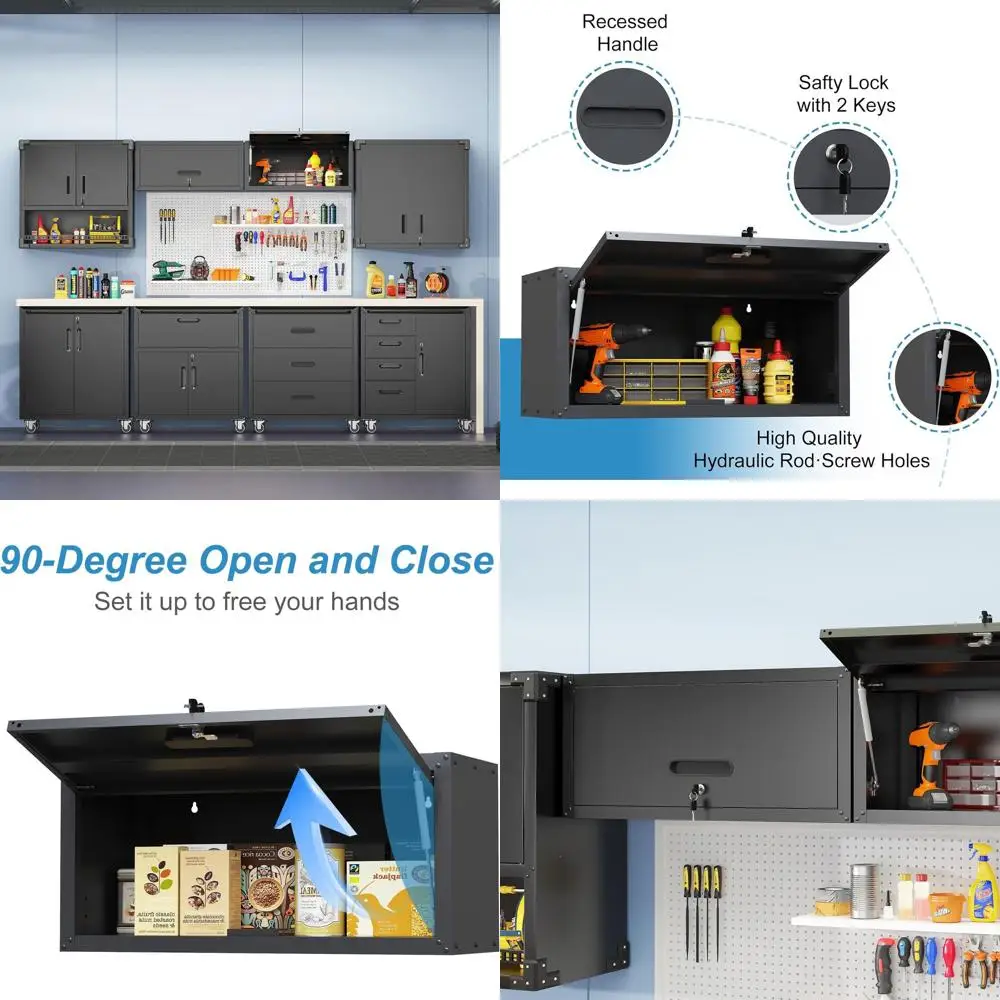 

Heavy-Duty Steel Wall-Mounted Garage Cabinet with Flip-Up Door and Lockable Storage for Kitchen, Laundry, and Warehouse