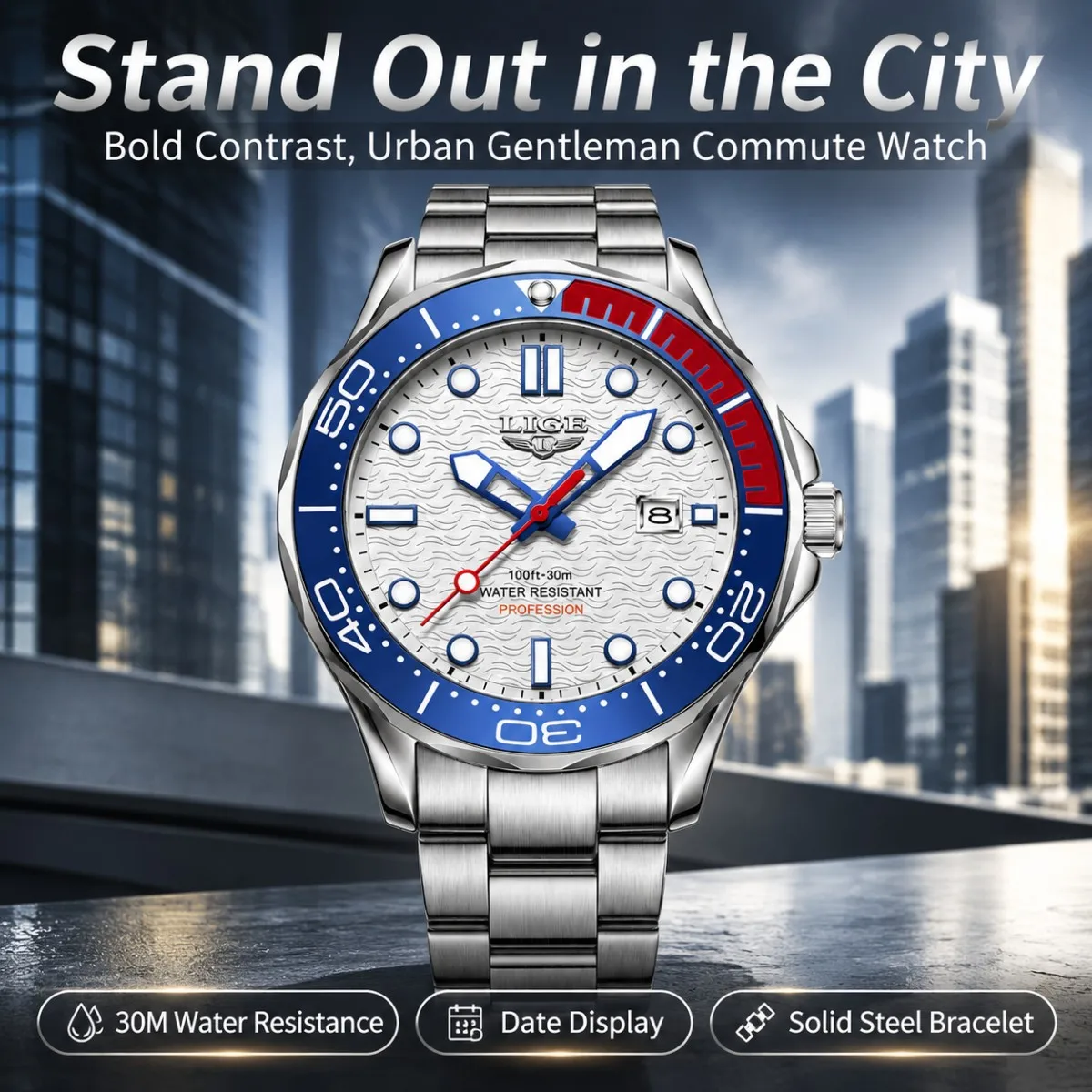 LIGE New Business Mens Watches Blue Top Brand Luxury Dive Watch For Men Waterproof Date Clock Sport Watch Relogio Masculino Box