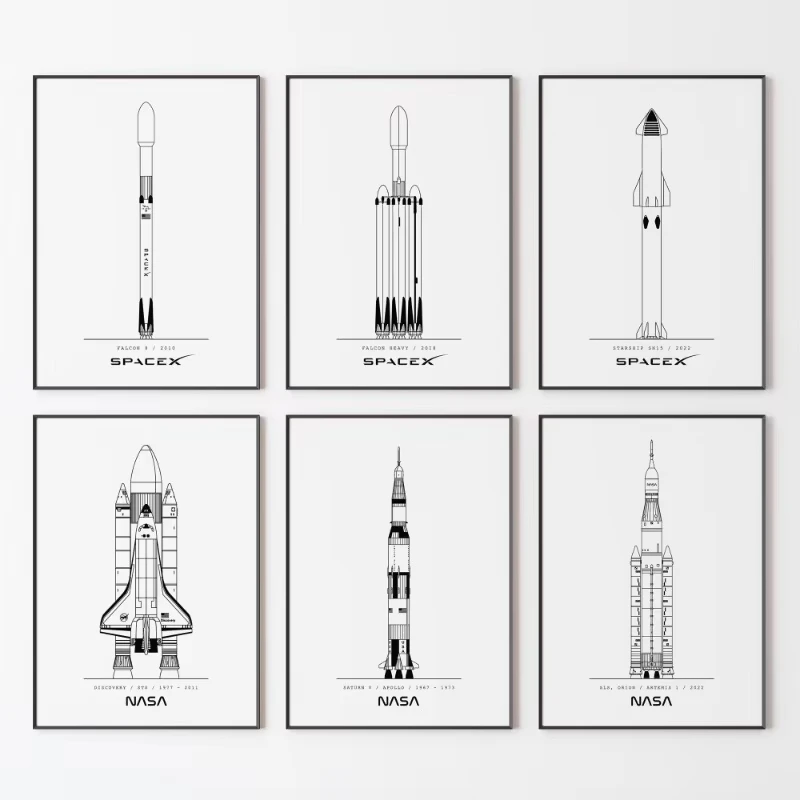 ناسا و SpacX ملصق الحد الأدنى مخططات صاروخ الفضاء قماش اللوحة الحديثة جدار صورة فنية لغرفة المعيشة ديكور المنزل