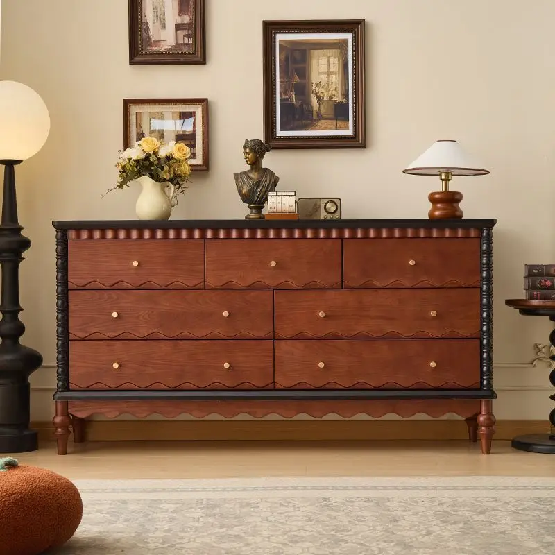 

Комод из цельного дерева во французском стиле ретро, в американском среднем и древнем стиле, встроенный прикроватный шкафчик для маленькой квартиры, спальни