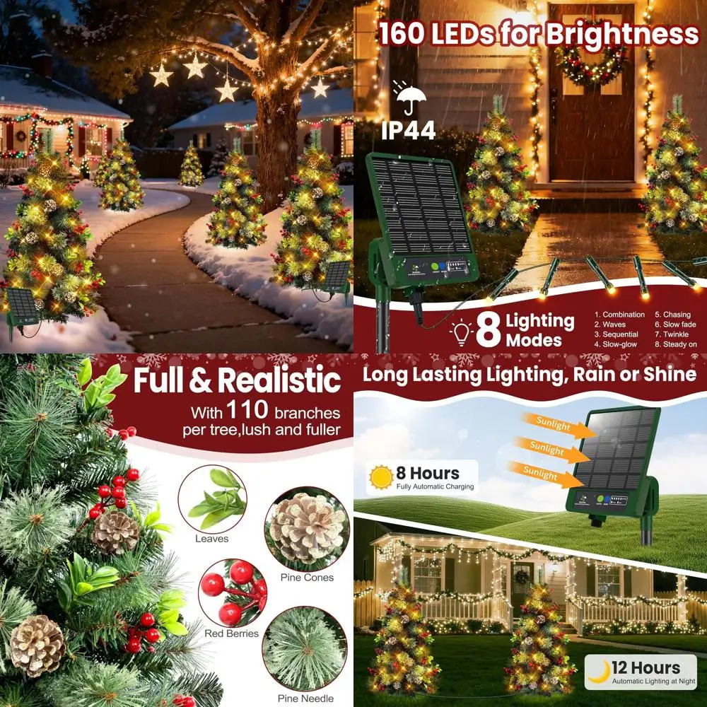 2-Pack 3FT Solar-Powered LED Christmas Trees with 220 Tips and 8 Lighting Modes for Outdoor Use