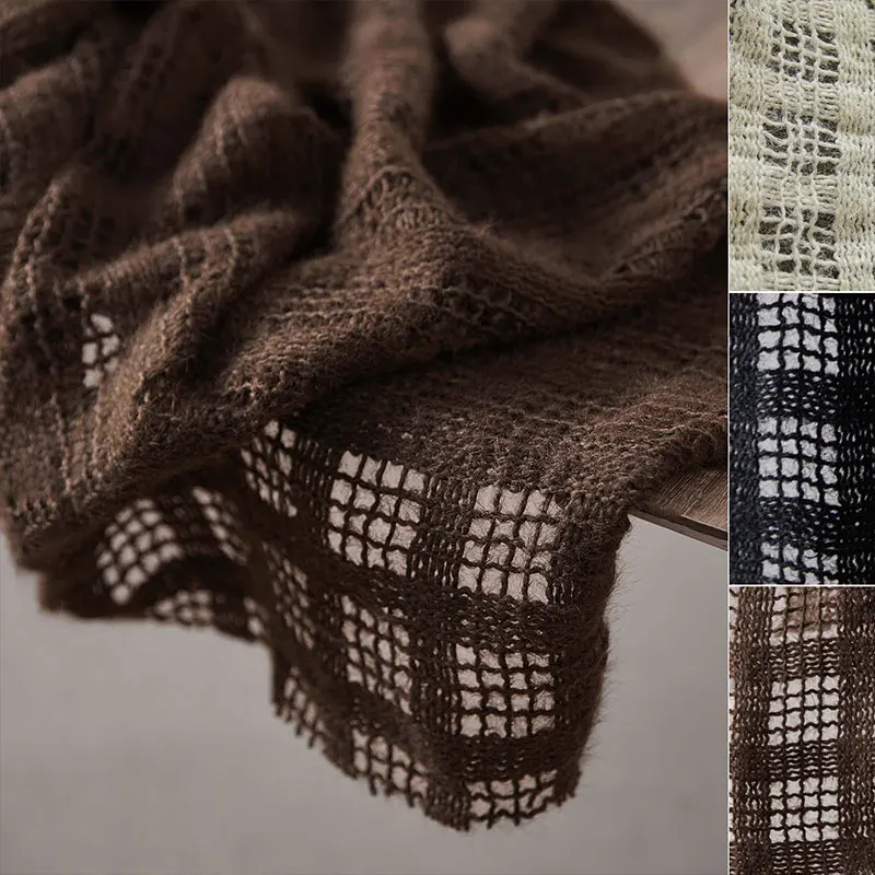 

Checkered Woven Hollow Knitted Yarn Plush Fabric Creative New Chinese Style Jacket Skirt Clothing DIY Sewing Designer Fabric