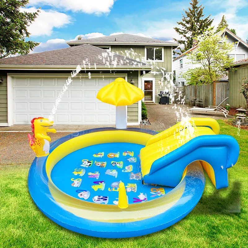 Piscina inflável para crianças, gramado ao ar livre, pulverização de água, tapete de jogo, piscina de dinossauro, brinquedo infantil, área divertida de água
