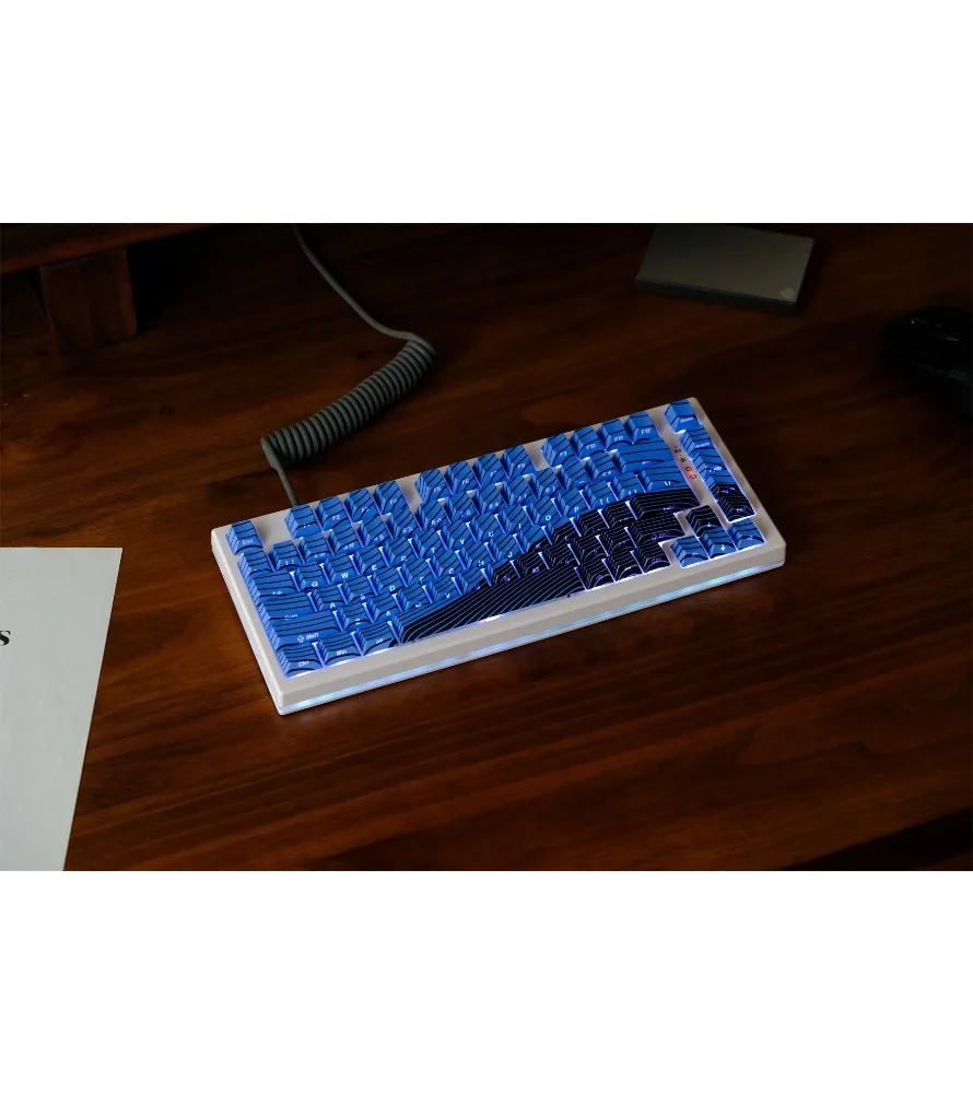 

Blue Black Wave Side Engraved Translucent Keycap PBT Sublimation Mechanical Keyboard Cap Wooting Mega Lion