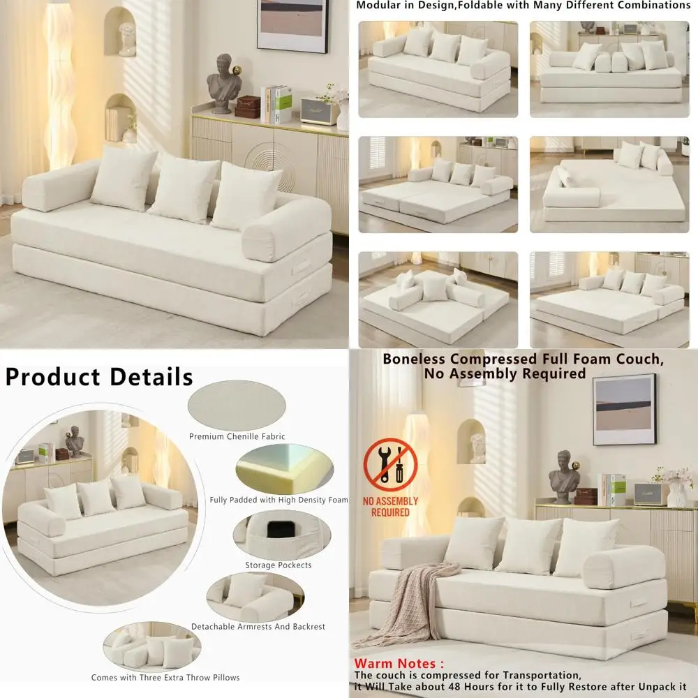 Convertible Sofa Bed, Foldable Floor Couch, Sleeper Loveseat, Transforms into Comfortable Floor Sofa Bed for Relaxation and Slee