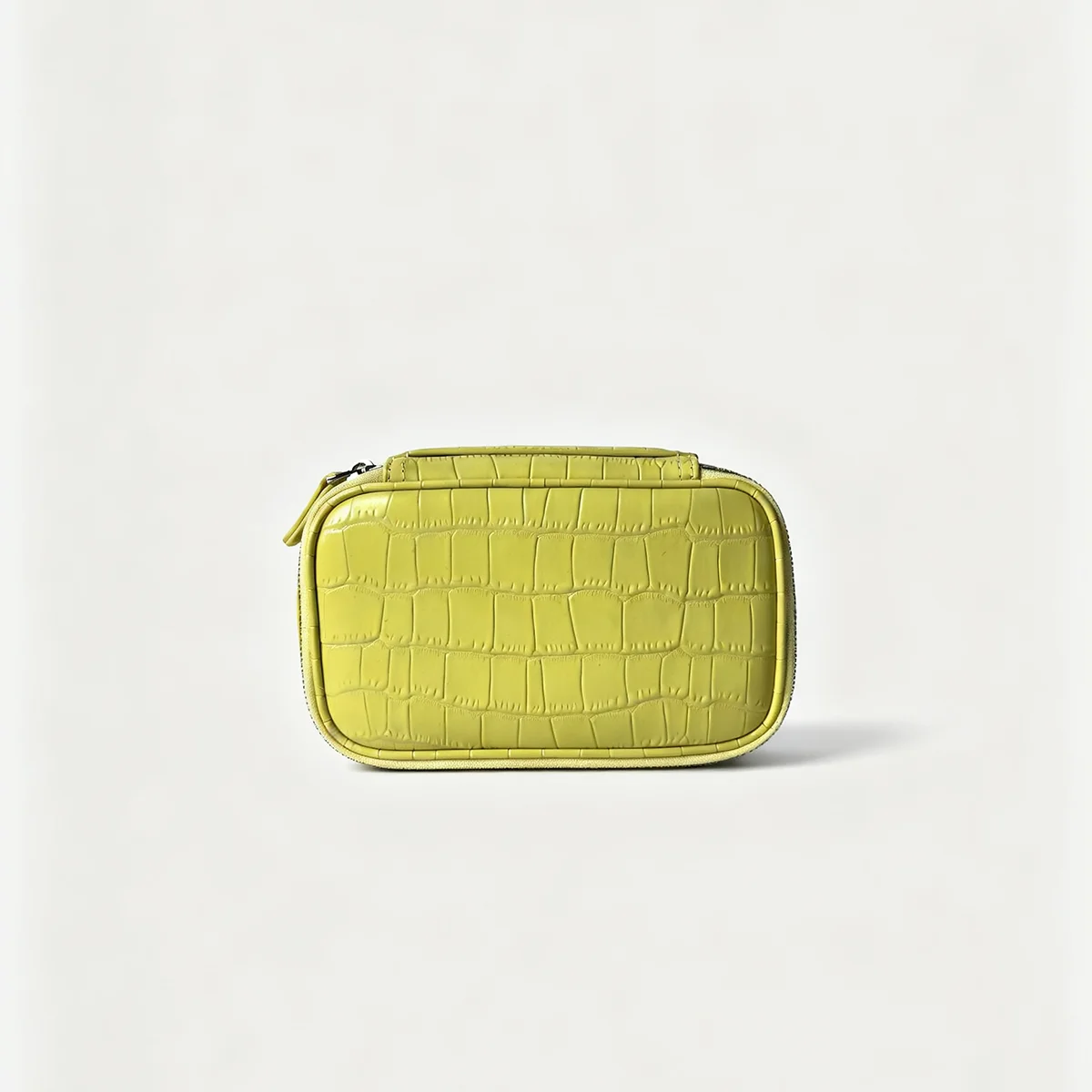 Authentisches Leder-Kosmetikset für Damen, Zitronengelbe Farbpalette, Beauty-Organizer, hochwertiges Rindsleder, Krokodilprägung, Reise-Waschtasche – Detail 20