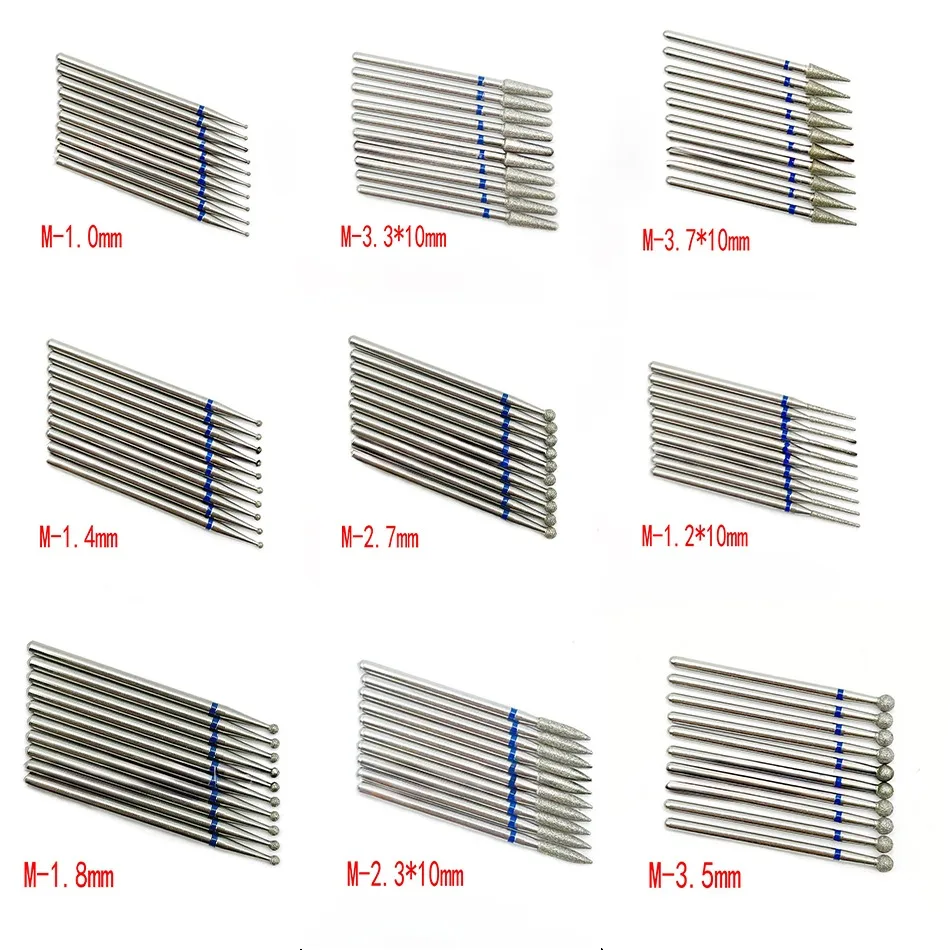 10 قطعة 2.35 مللي متر عرقوب الماس طحن بور لقم الثقب مجموعات لطحن الأسنان الأسنان تلميع الأزيز