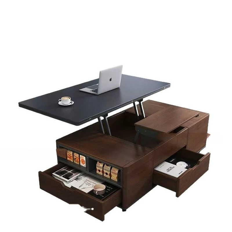 

Rock slab folding coffee table lifting multi-functional dining table integrated two-in-one living room household small apartment