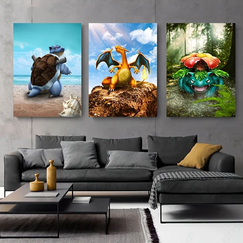 

3Pcs Pokemon Poster Blastoise Charizard Venusaur Canvas Painting Japanese Anime Wall Art Wall Decor Bedroom Home Decor Unframed