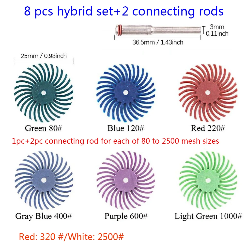 8 szt. Zestaw mieszany 80-2500 mesh dentystyczny materiał kompozytowy spiralny tarcza do polerowania wykończeniowy ściernica + 2 polerowanie zębów uchwyt