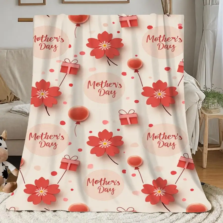 1pc Warm Premium Flannel Blanket with Festive Floral And Gift Box Pattern, Soft Handwritten Text Design on Cream Background, All