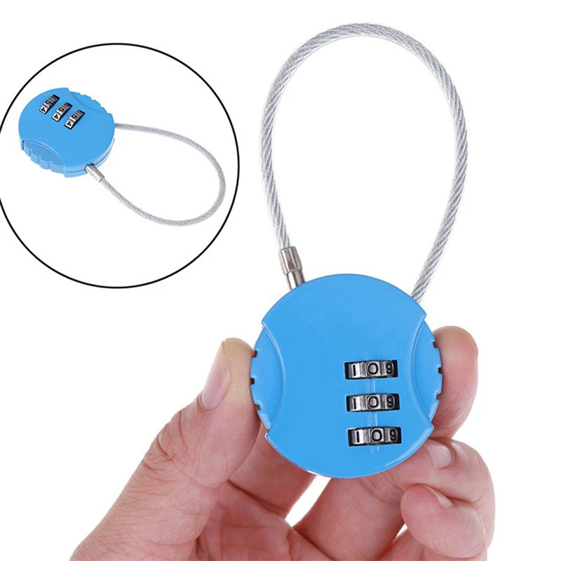 Extended Wire Rope Combination Lock 3 Digit Code Lock Password Motorcycle Helmet Metal Keyed Padlock Travel Anti-Theft Locks