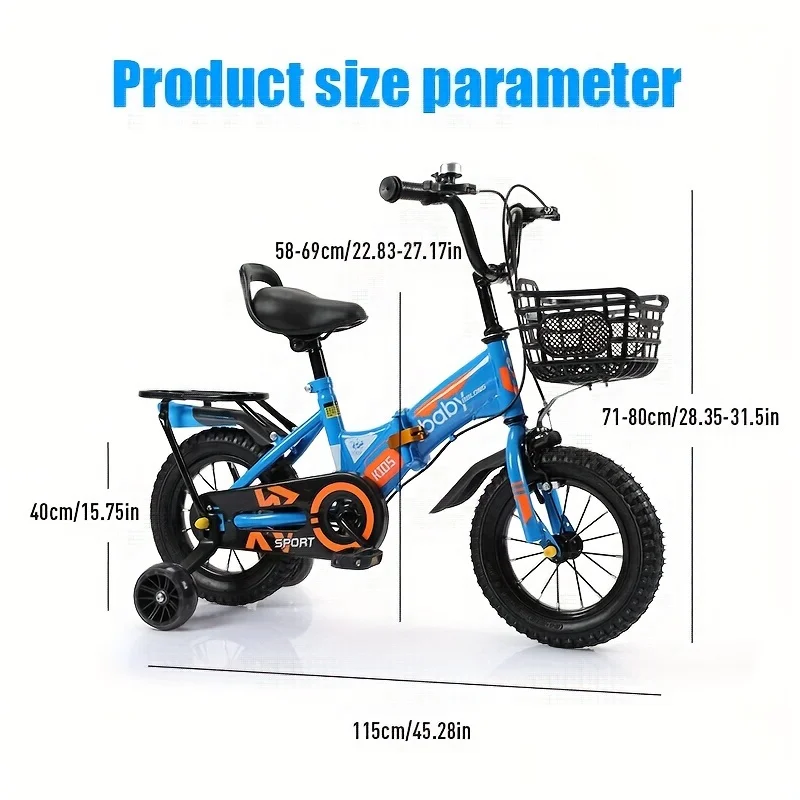 16-Inch Kids Folding Bike with Safety Training Wheels Secure Front/Rear Brakes Adjustable Seat Protective Fenders Birthday Gift