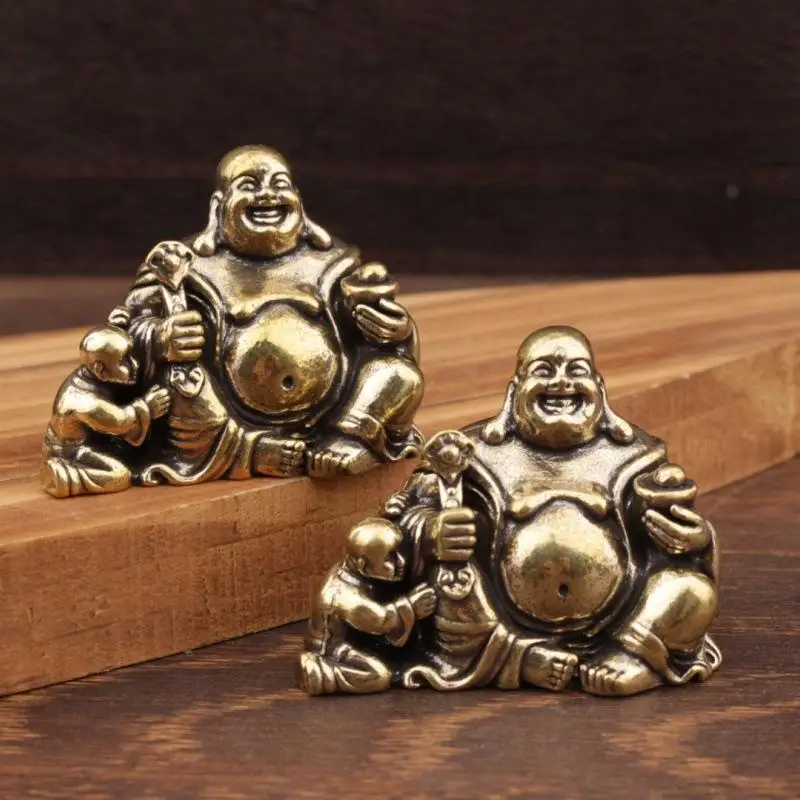 (BF06) Statue de Bouddha Maitreya en Cuivre Antique, Petite Décoration de Bureau en Laiton, Sculptures Religieuses pour la Maison et la Chambre