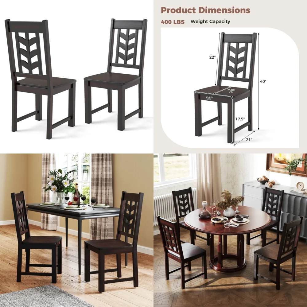 

Dining ChairsSet of 2 Modern Dining Chairs with Solid Rubberwood Frame and Stylish Leaf-Shaped High Back for Kitchen