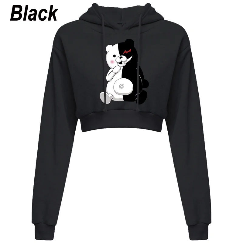 Women Y2k Bear print Crop Top Hoodie Casual Long Sleeve Hooded Short Sweatshirt Sexy Printed Crop Sweaters 10 Colors
