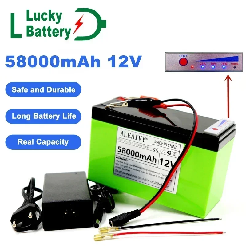 Lucky 18650 Lithium Battery Pack 12v 58Ah Suitable for Solar Energy and Electric Vehicle Battery Power Display +12.6v 3A Charger