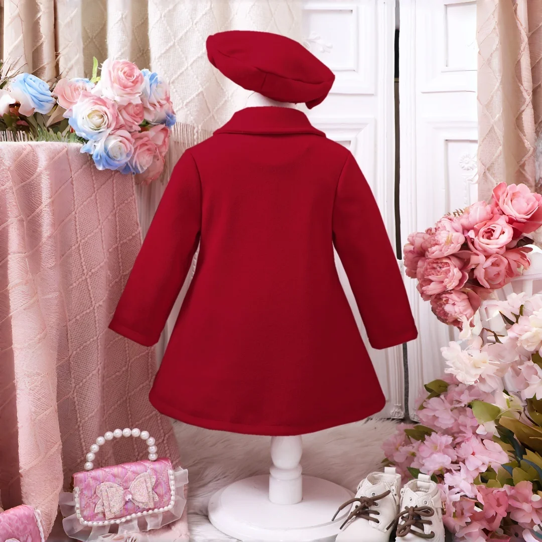 Baby Girl Clothing Kids Girl Winter Lapel Plush Jacket &Coat With Hat 2 Pcs Set Baby Outerwear Children Outer Garment For 2-7Y