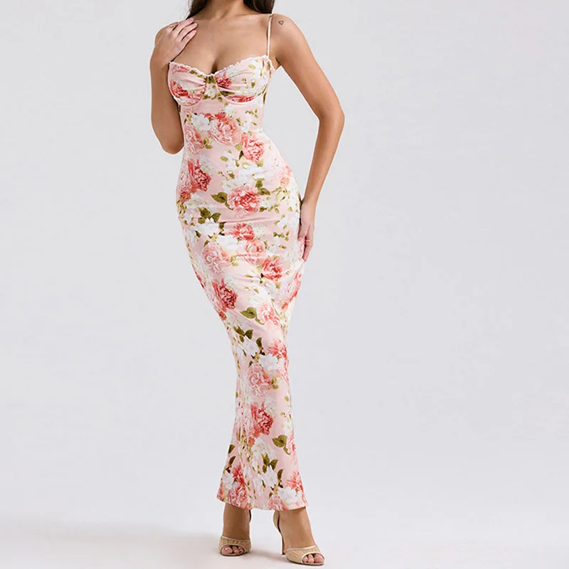 French temperament floral long skirt pure desire slim sling dress women, summer sexy sleeveless long skirt women