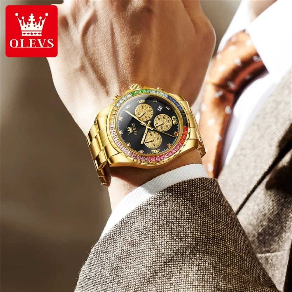 OLEVS 2939 Multifunctional Men's Watch Luxury Brand Colorful Diamond Waterproof dial High Quality Original Quartz Men's Watch