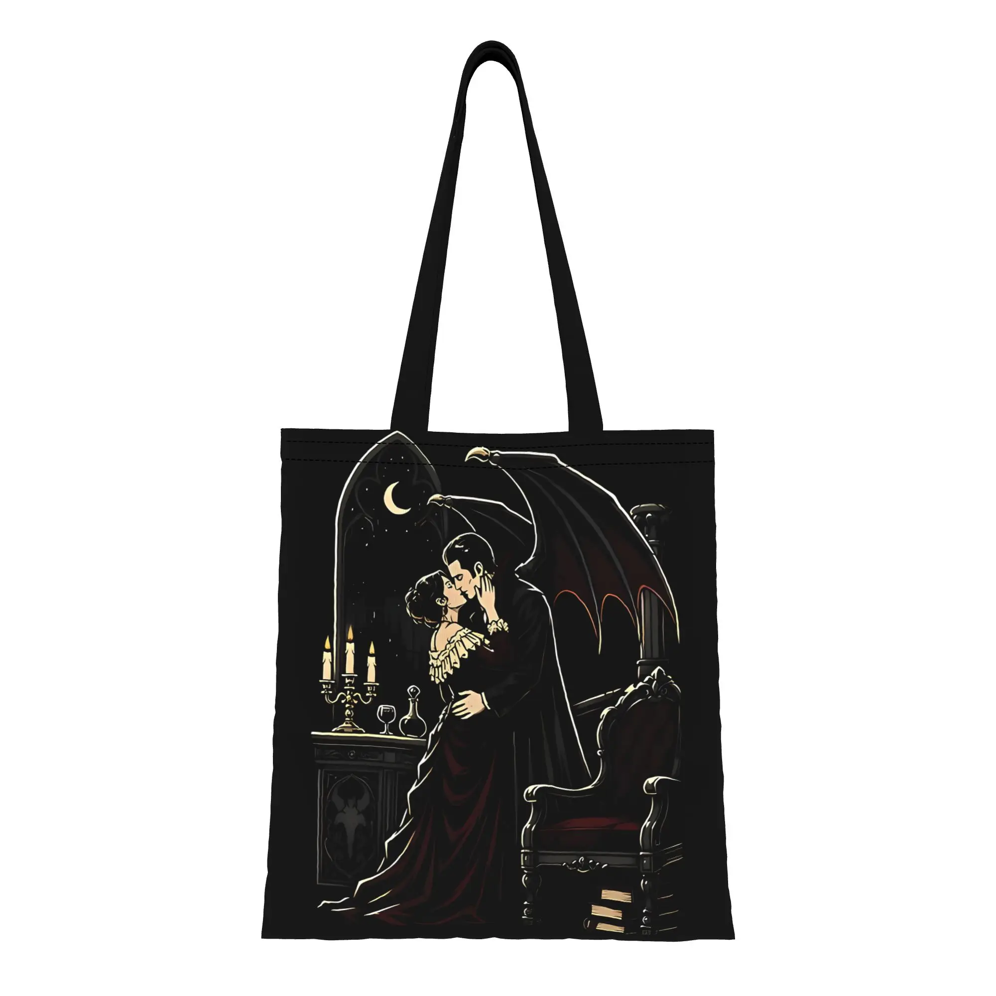 Reusable Trendy Vampire Romance With Gothic Elegance Halloween Shopping Bag Women Tote Bag Portable  Shopper Bags