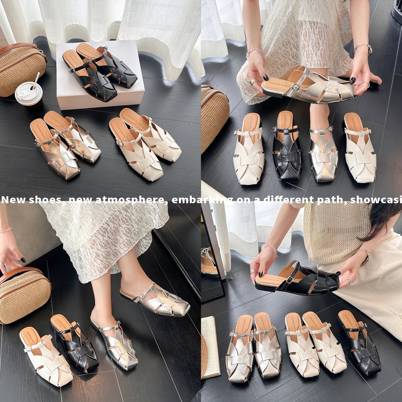 

French Style Woven Mules for Women 2026 Summer Square Toe Hollow Out Flat Slippers Casual Outdoor Beach Travel Shoes US EU