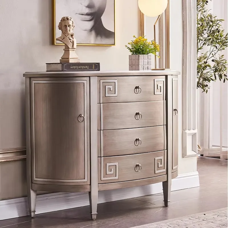 Light luxury entrance cabinet Semi-round entrance table against the wall Super narrow entrance table shelf New Chinese style