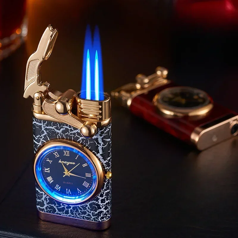 Butane Gas Lighter Watch Cigar Lighters Outdoor Windproof Jet Double Fire Ignition Tool Cool Gadgets for Men Cigarette Accessory