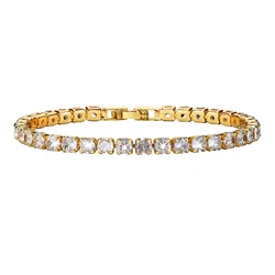 Gold Plated Cubic Zirconia Tennis Bracelet for Women, 4mm CZ Stone Wedding Party Jewelry Hypoallergenic