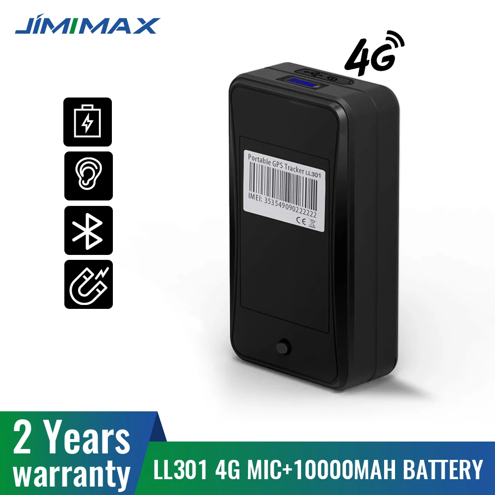 JIMIMAX GPS Locator 4G LL301 Voice Monitor LTE Assets Tracker 10000mAH Battery Magnetic Waterproof Anti Thief LTE Car Bluetooth