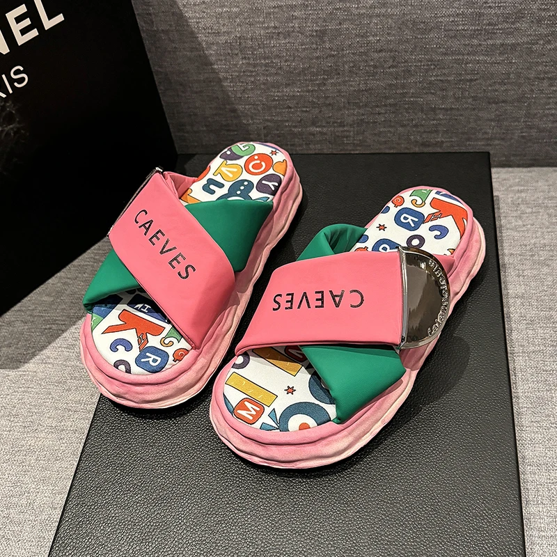 Plateau-Sandalen mit erhöhtem Absatz für Damen, neue runde Zehenspitze, Strandschuhe für den Sommer