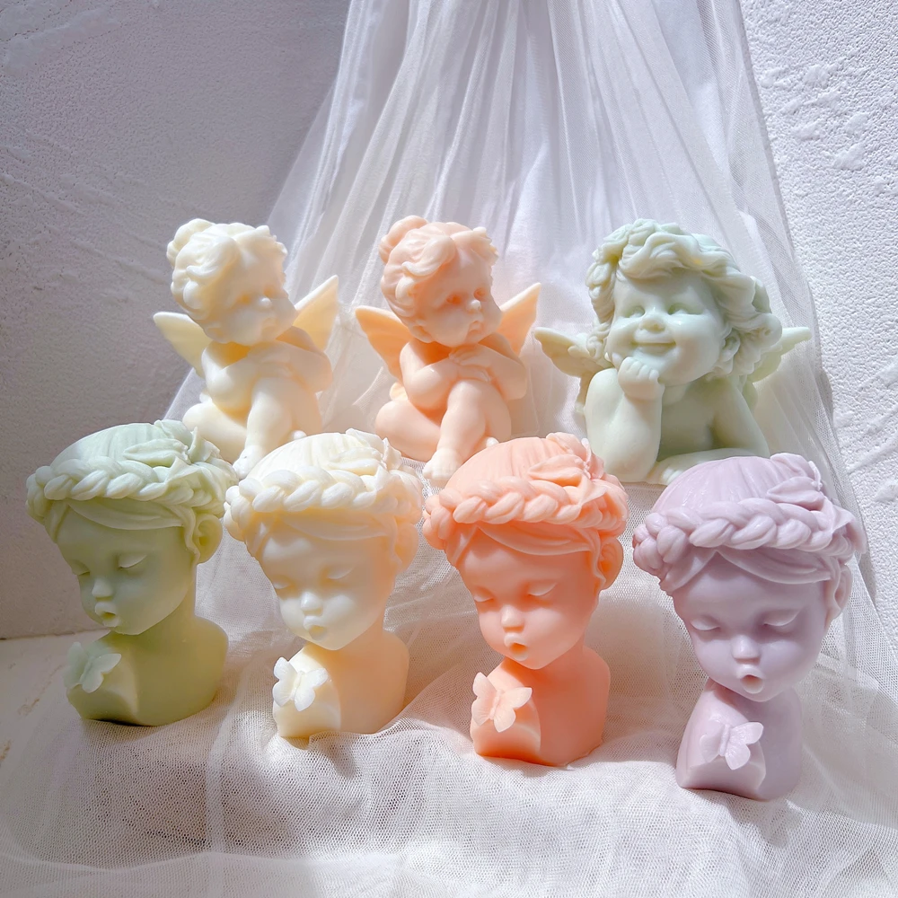 Cute Girl Angel Candle Mold Cupid Cherub Gift Candle Silicone Molds Cherub Baby Shower Home Decor