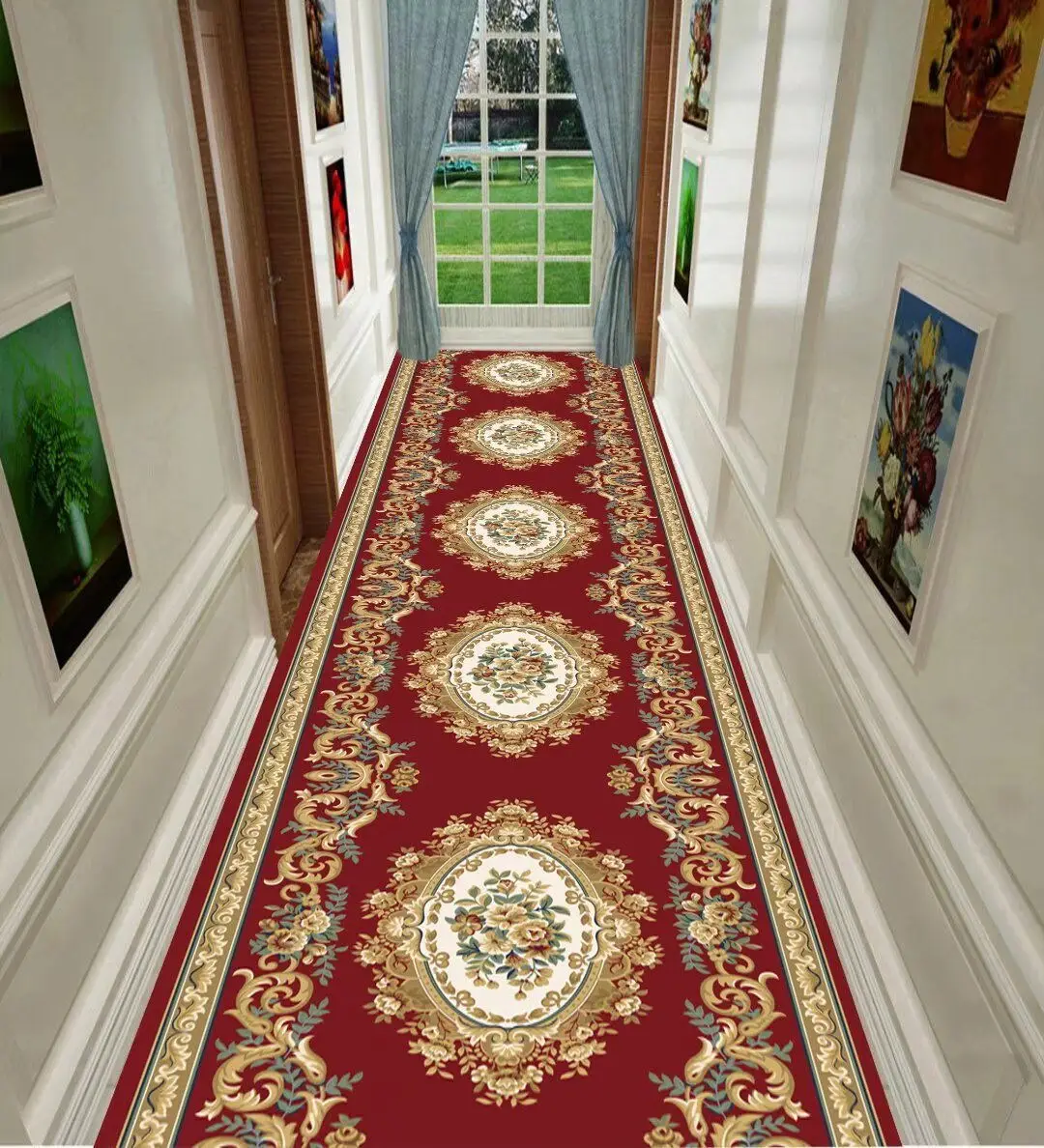 

European Luxurious Long Corridor Carpets Hallway Decoration Home Runner Rugs for Living Room Hall Aisle Floor Mats Customizable