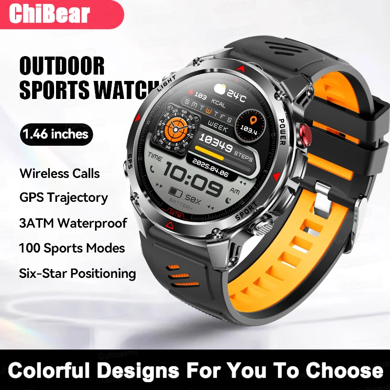 

ChiBear Военные Смарт-часы T-Rex 3, встроенный GPS-компас, альтиметр, барометрический 5ATM/IP68K, водонепроницаемые умные часы с Bluetooth и вызовом