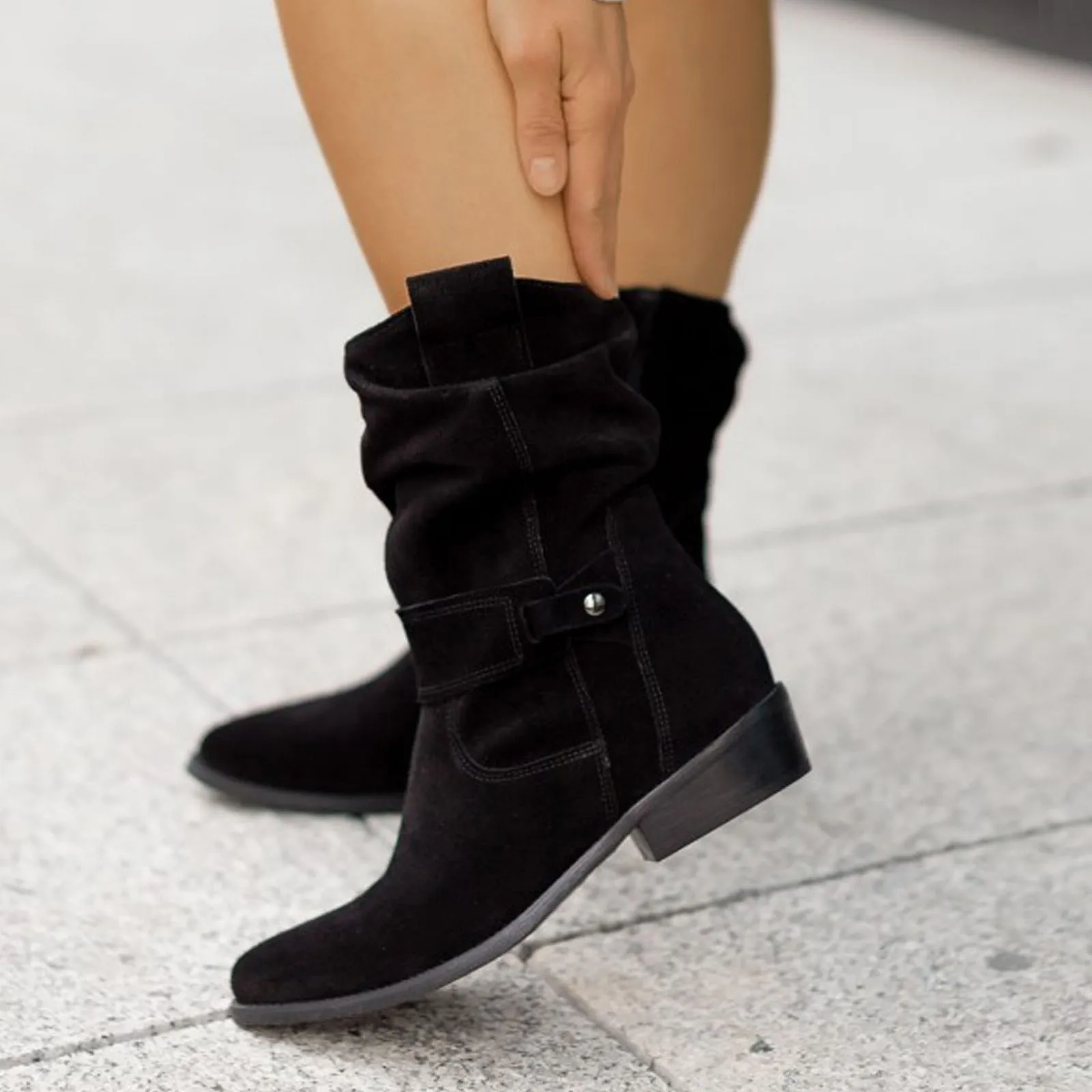 Women Ankle Boots Winter Fashion Low Heel Suede Female Shoes Classic Brown Black Lightweight Soft Comfortable Plataforma Mujer