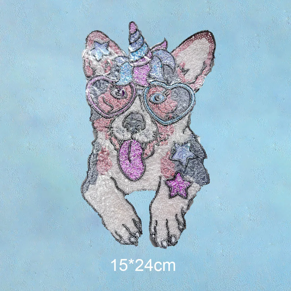 1 Piece 15*24cm Delicate Sequins Design Patch Fashion Shining Iron On Dog Patch for Clothes Accessories