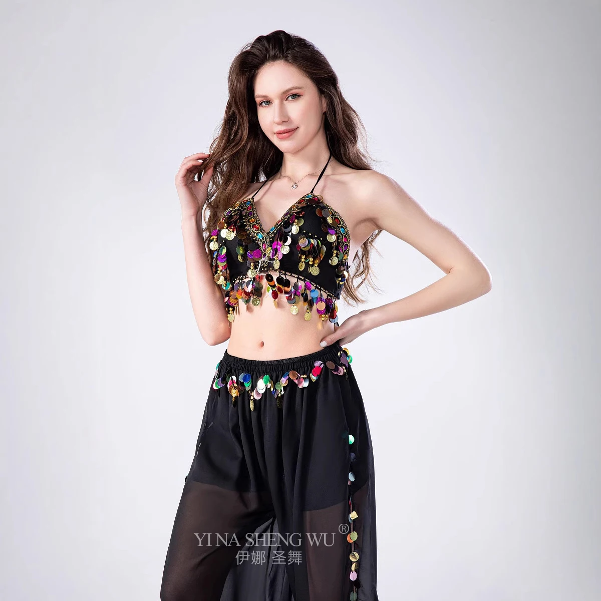 

Женский костюм для танца живота, брюки-фонарики с разрезом по бокам + бюстгальтер с блестками, блестящие шаровары, брюки в арабском стиле на Хэллоуин, танцевальный костюм