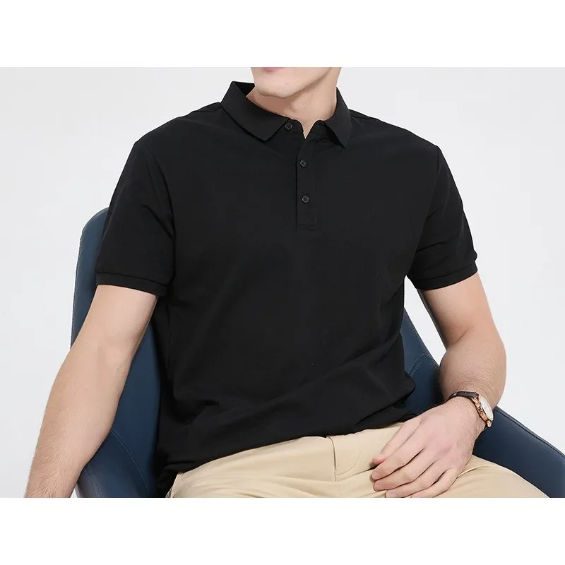 7A Antibacterial Pique Cotton Spandex Short Sleeve Polo Shirt Men's Business Casual Top