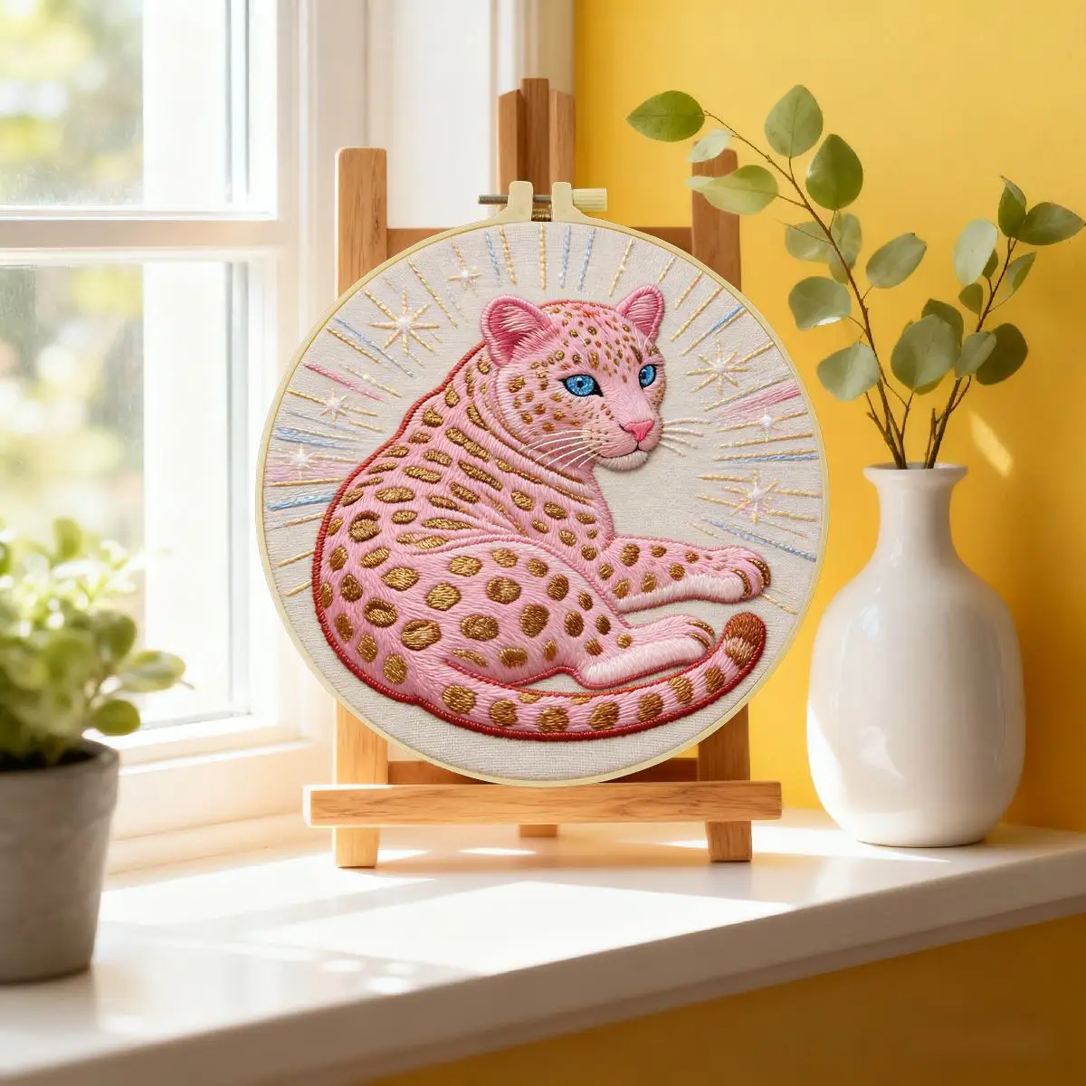 1 Stück 20X20CM/15X15CM 7,87/6,3 Zoll Pink Panther Stickerei-Starter-Kit DIY-Kit DIY-Stickerei-Set Handarbeiten Nähkunst – Detail 3