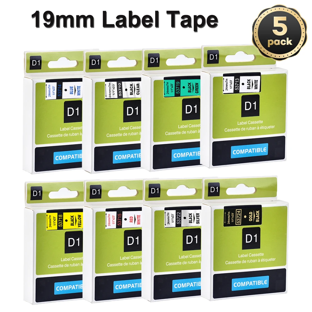 5Pcs Compatible dymo D1 19mm tapes 45803 45806 45808 45809 45811 45813 45814 Ribbon for Dymo label manager LM 160 210D Printer