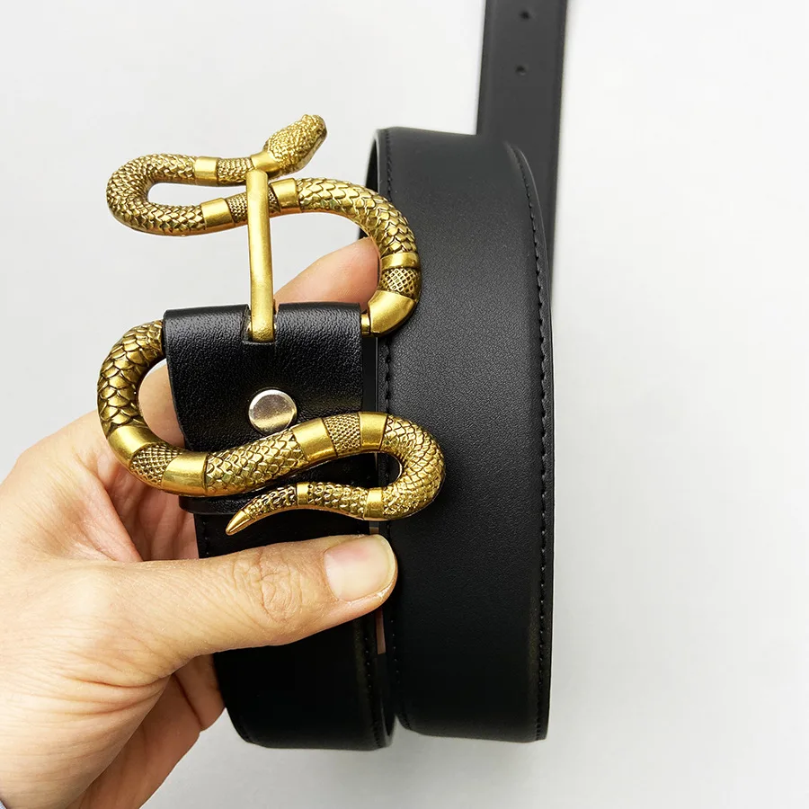 

2025 Europe and America New Retro Trend Fashion Alloy Belt Snake Buckle and Pin Buckle, Versatile Light Luxury Casual Belt