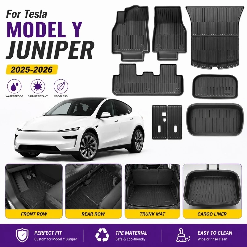 

For Tesla Model Y Juniper 2025 2026 TPE Floor Mats Cargo Liner Trunk Mat Rear Seat Backrest Protector All Weather Accessories