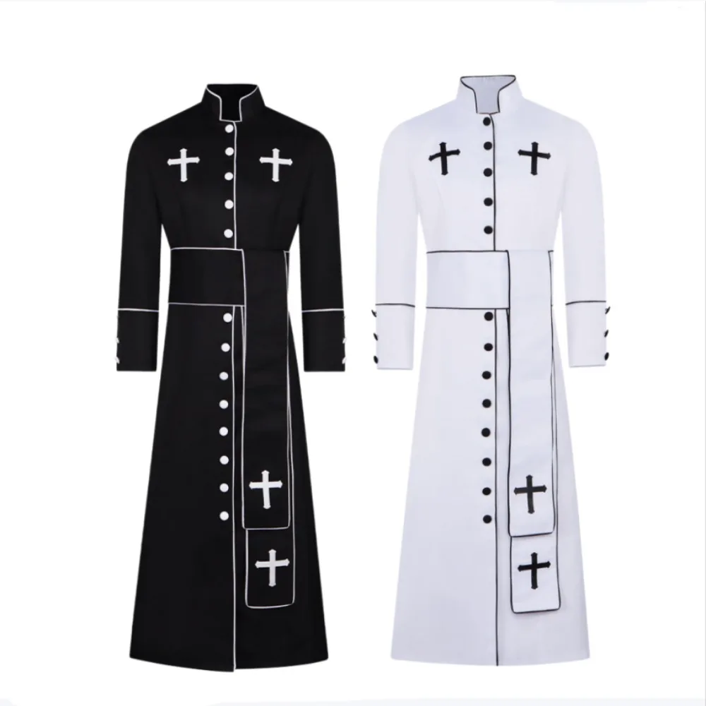 

Medieval Church Priest Pastor Cosplay Costume Solid Color Clergy Robe Adult Men Stage Performance Halloween Comic Con Outfit