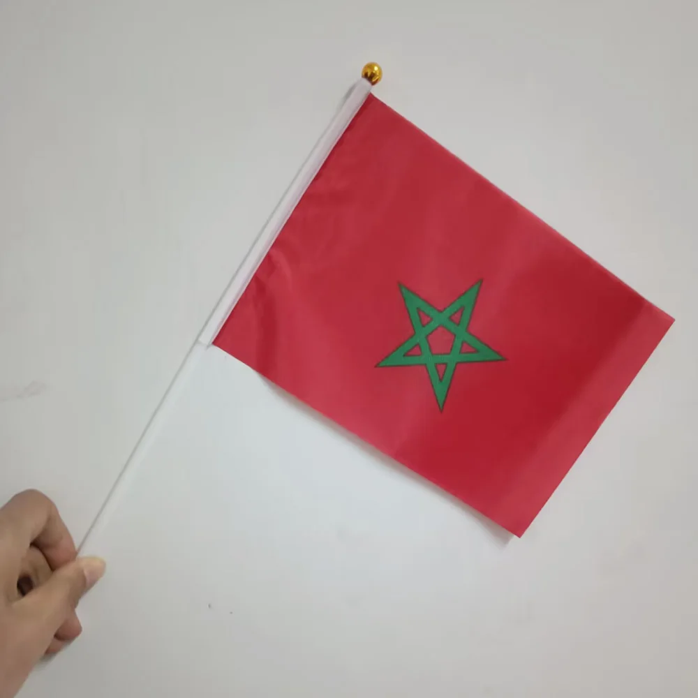 

aerlxemrbrae custom hand flag 50 PCS/ lot 14 * 21cm Morocco hand wave flags with plastic pole