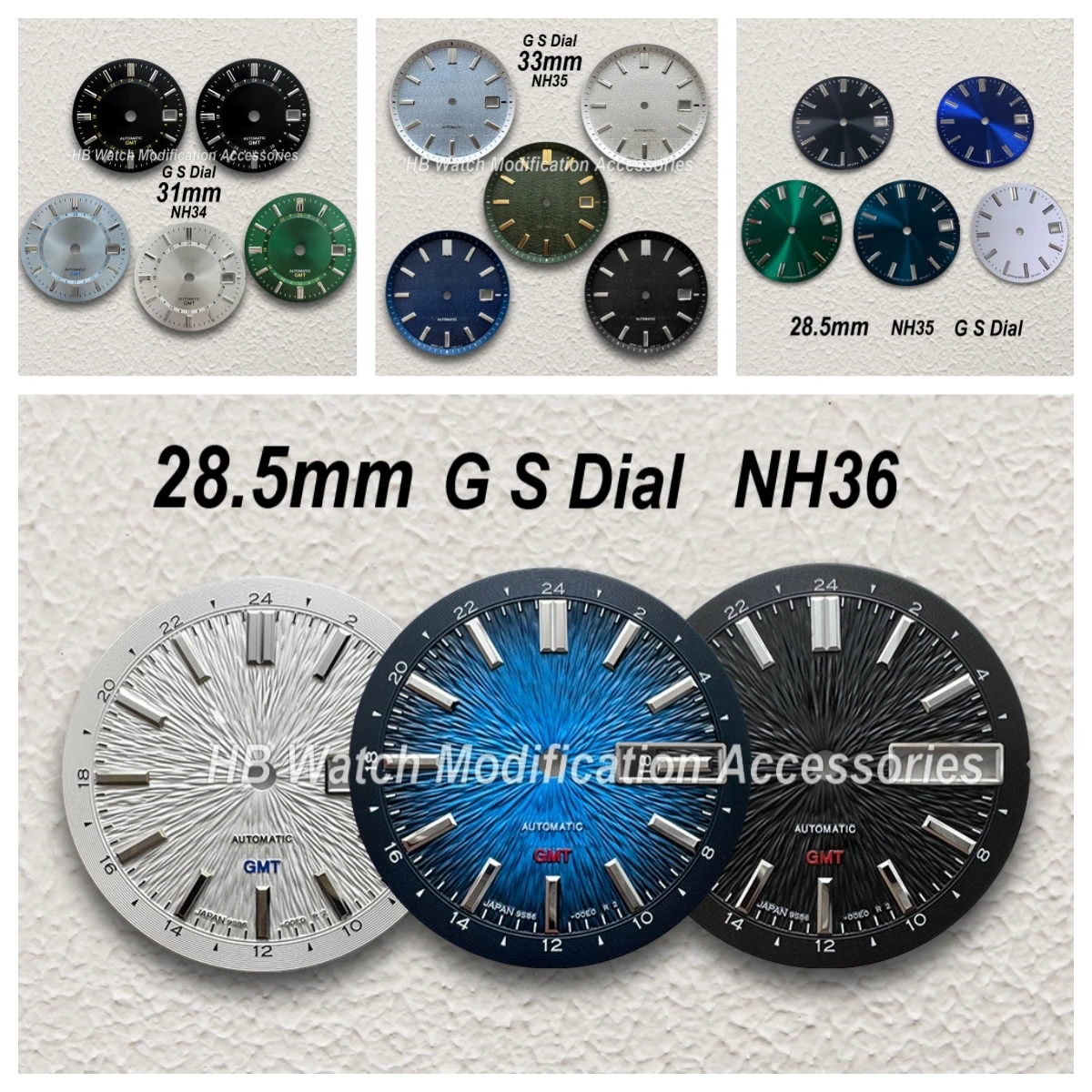 

28.5mm/31mm/33mm G S Logo GMT Dial For NH34/NH35/MH36 Movement Sunburst/Matte High Quality Watch Modification Accessories