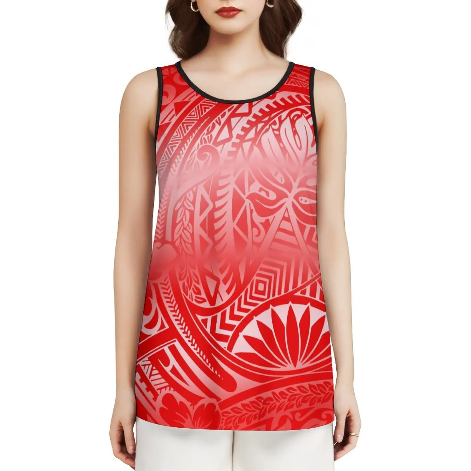 High Quality Custom Polynesian Tribal Print Women Sleeveless Casual Collar Women Vest